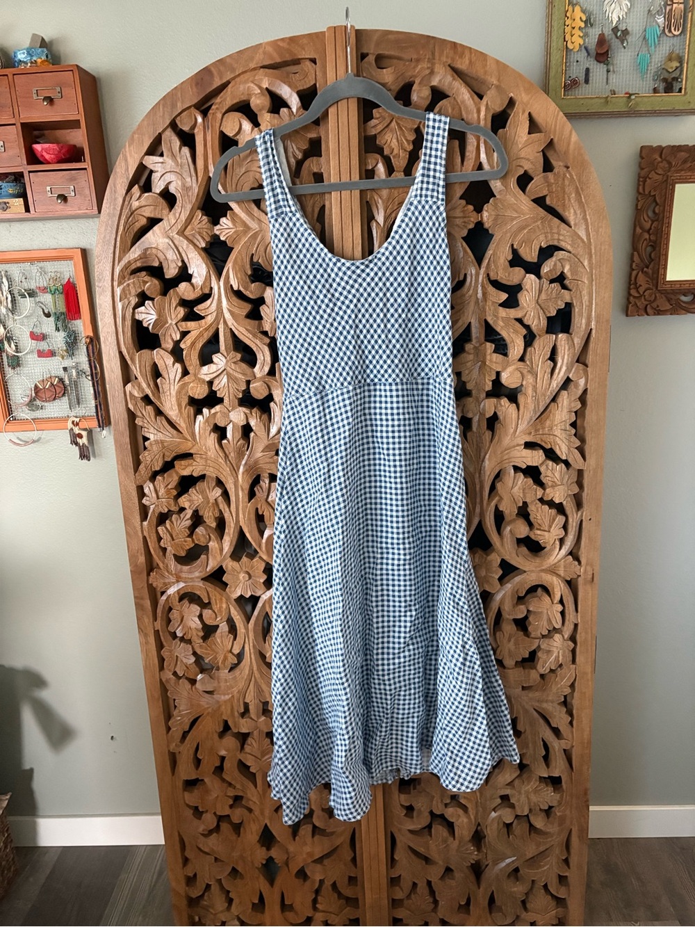 Linen Blue Gingham Button-Front Sundress - Picture 5 of 6